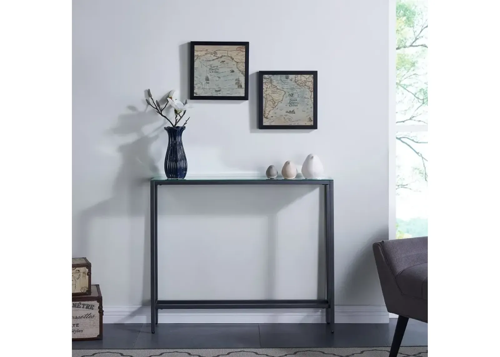 Darrin Short Gunmetal Gray Console Table with Mirrored Top