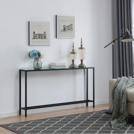 Darrin Long Black Console Table with Mirrored Top