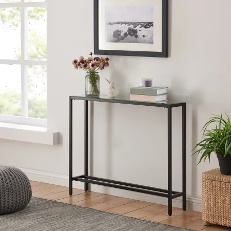 Darrin Short Black Console Table with Mirrored Top