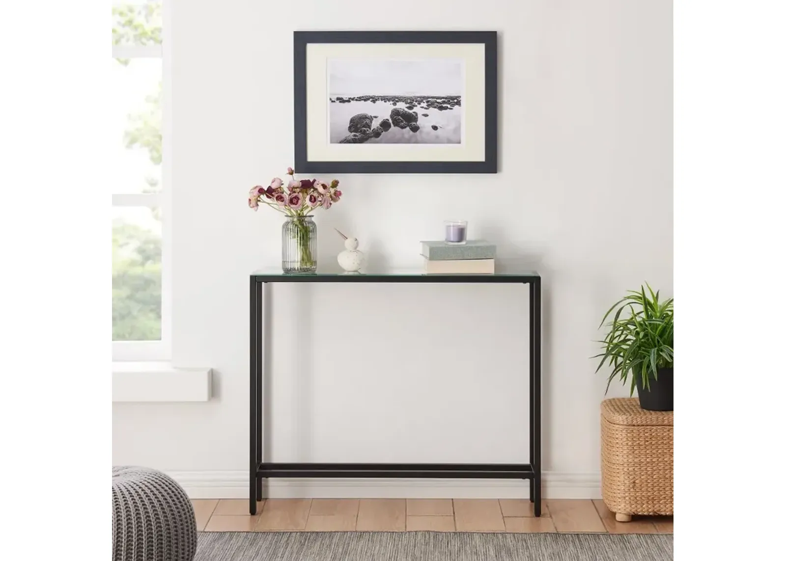 Darrin Short Black Console Table with Mirrored Top