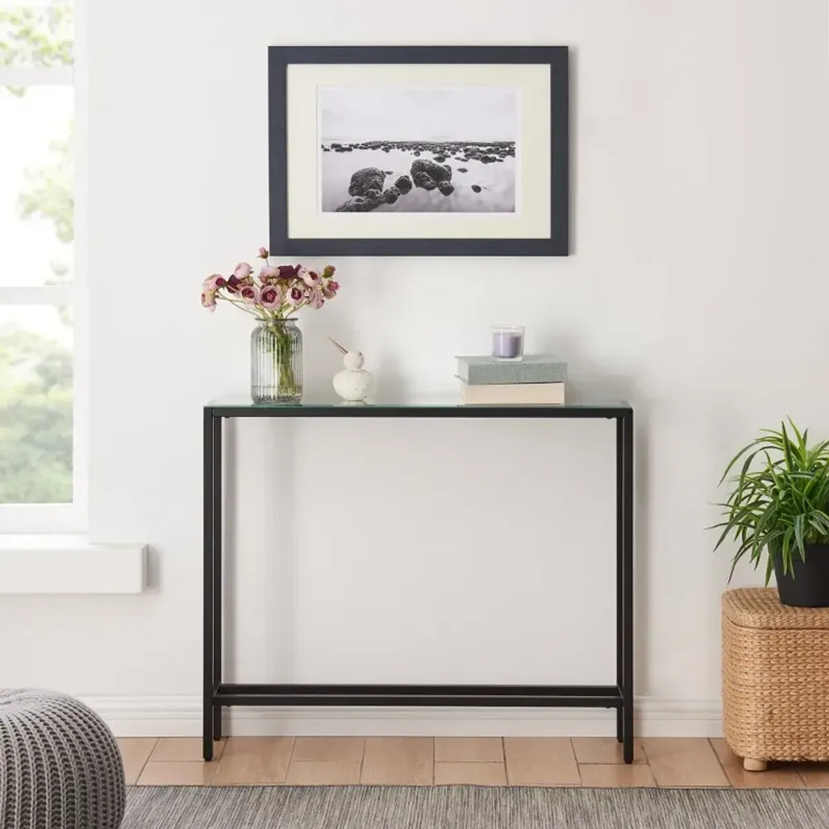 Darrin Short Black Console Table with Mirrored Top