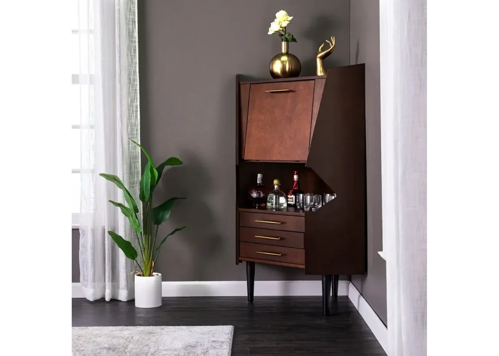 Larson Dark Tobacco Corner Bar Cabinet