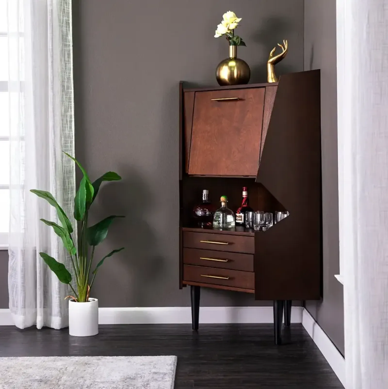 Larson Dark Tobacco Corner Bar Cabinet