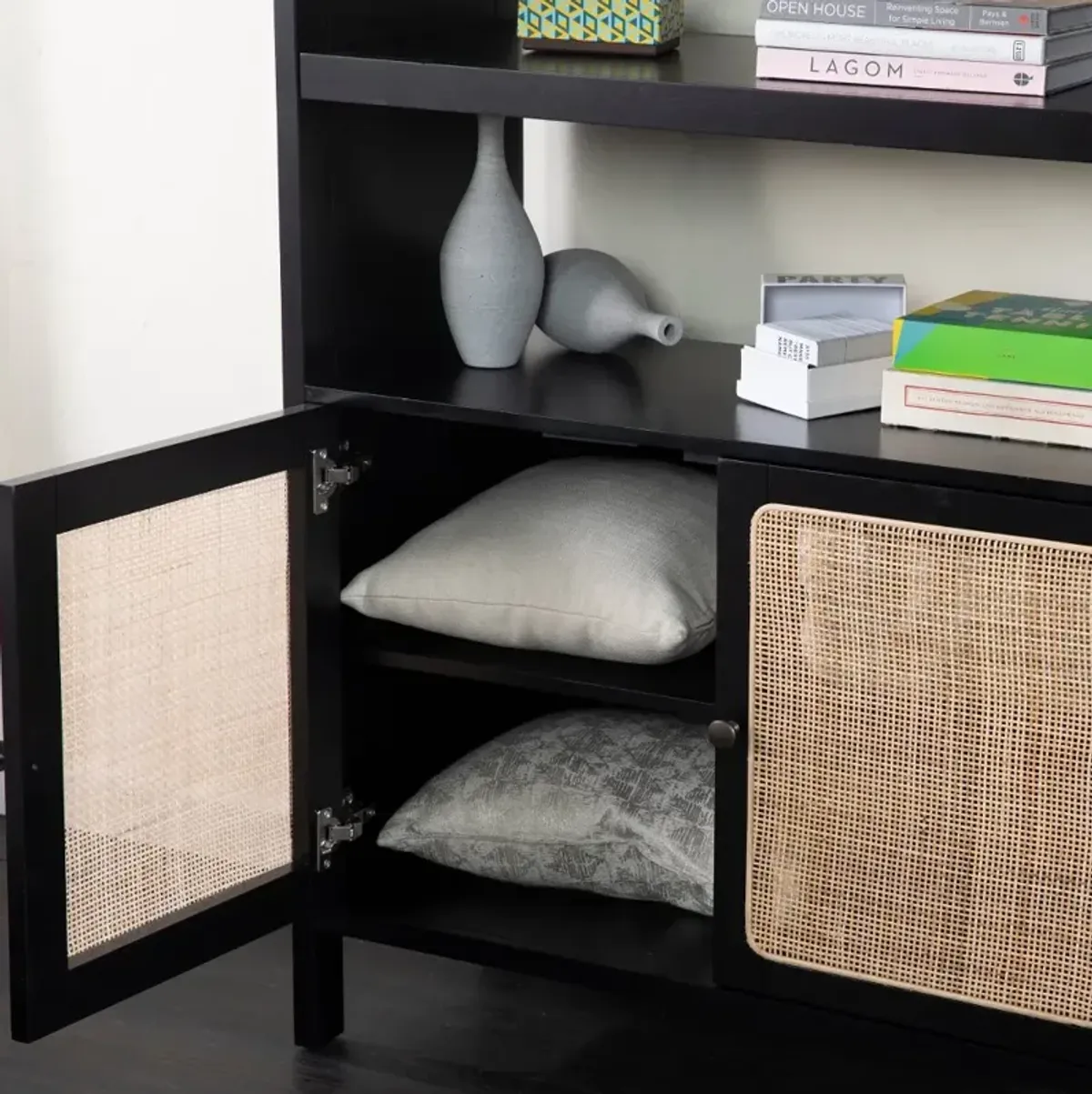 Carondale Black & Rattan Bookcase