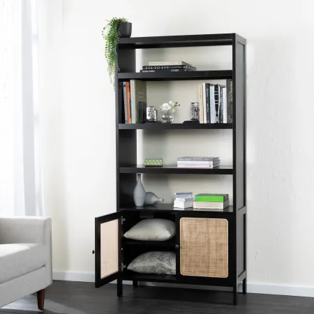 Carondale Black & Rattan Bookcase