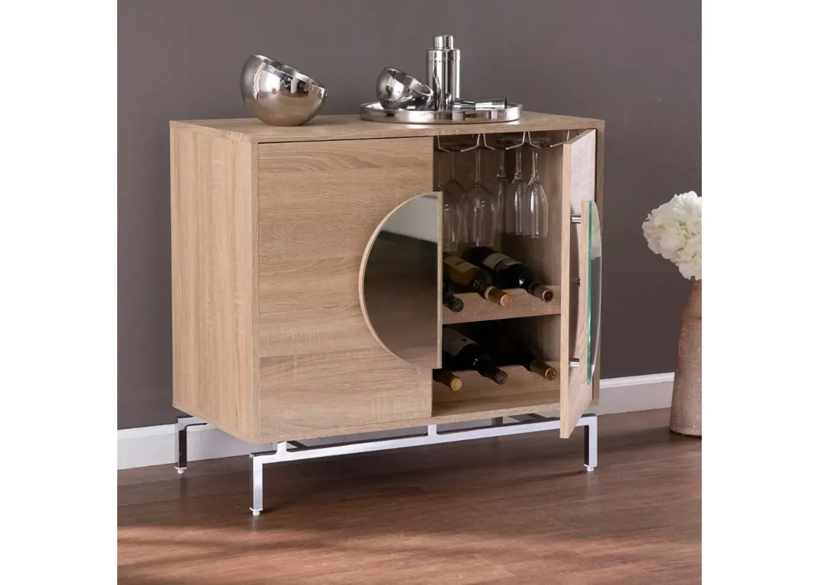 Northdom Light Brown Bar Cabinet with Wine Storage