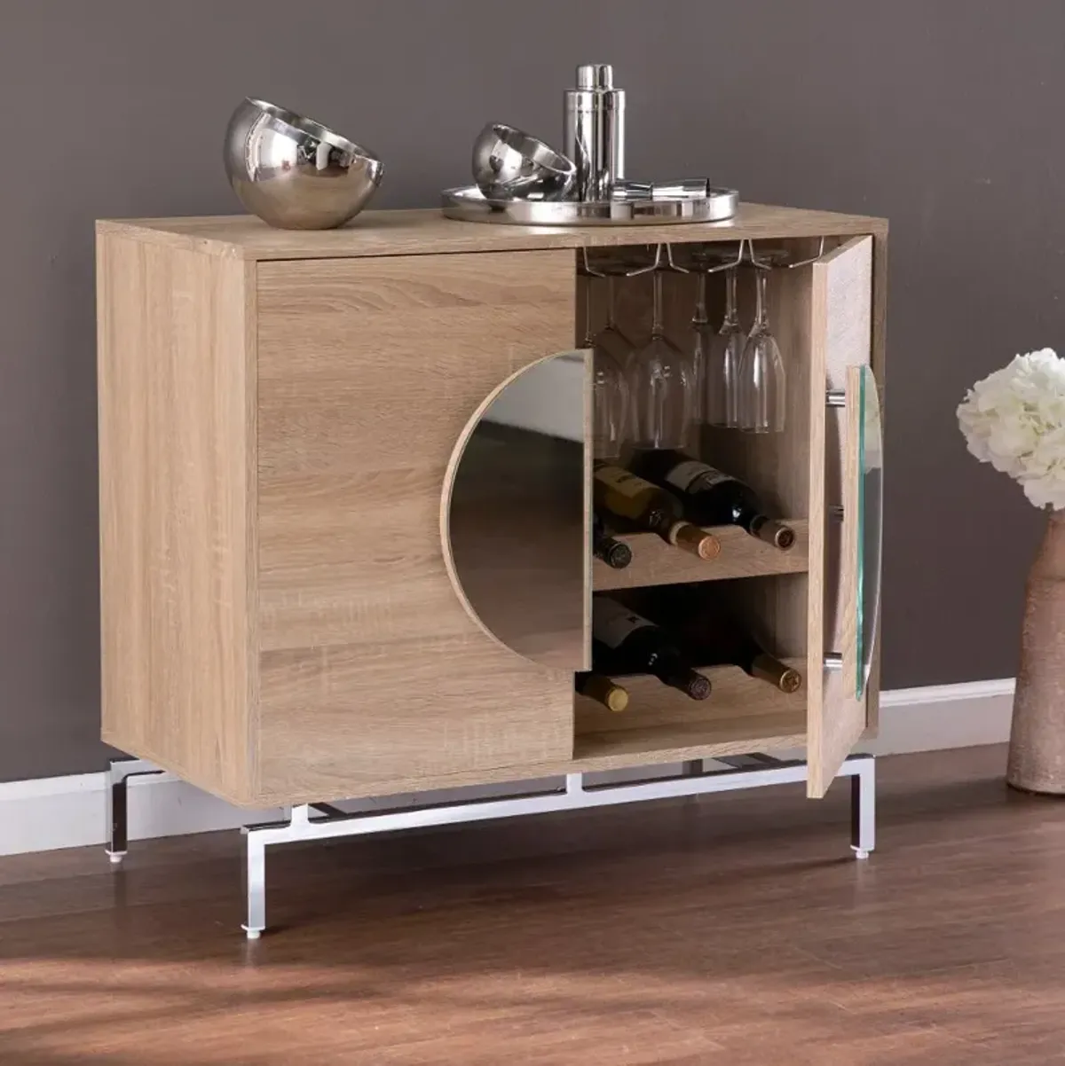 Northdom Light Brown Bar Cabinet with Wine Storage