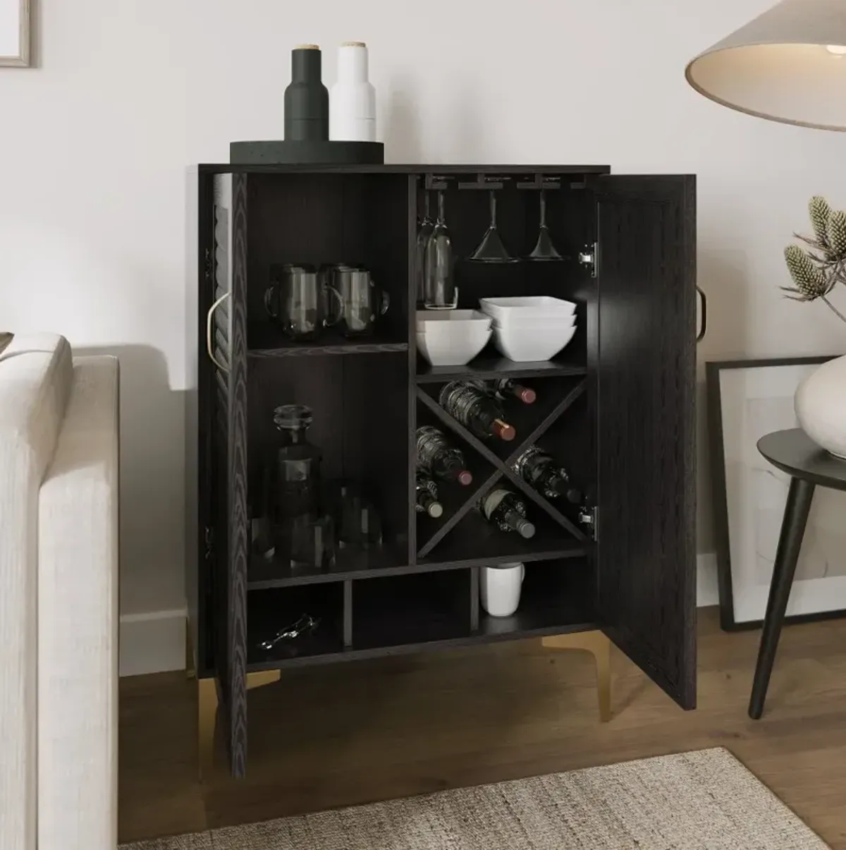 Rolliston Black & Gold Bar Cabinet