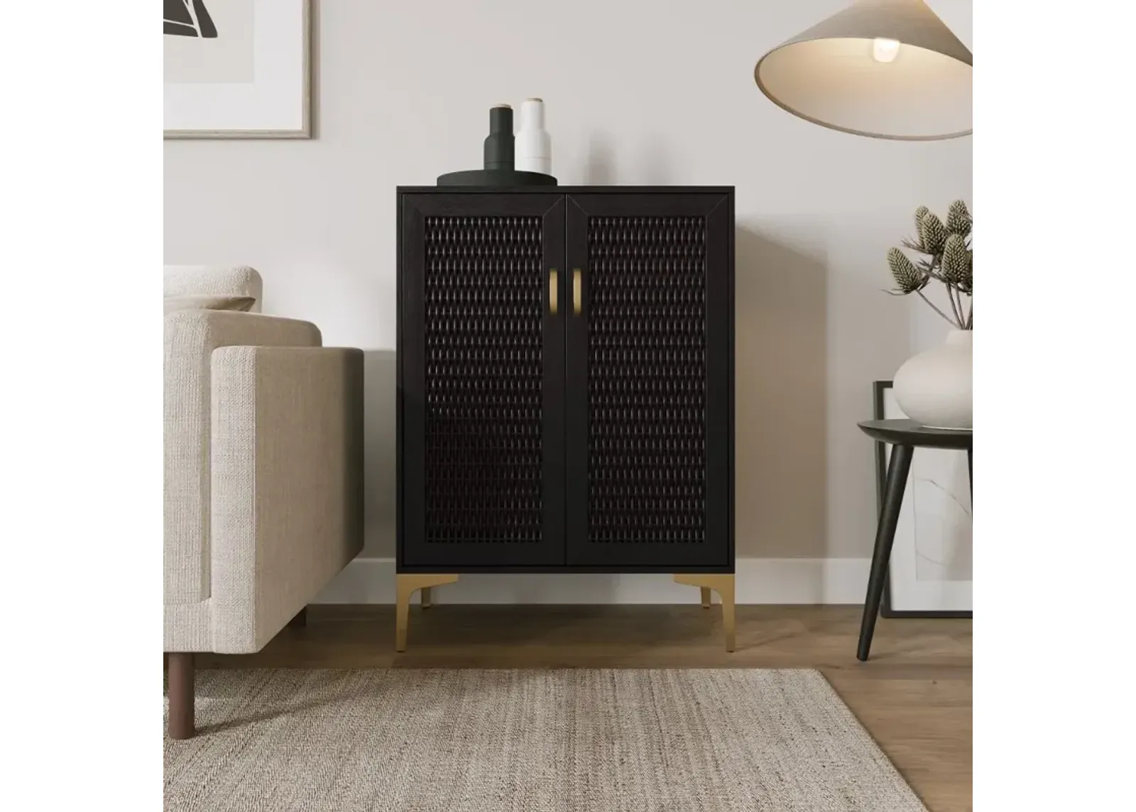 Rolliston Black & Gold Bar Cabinet