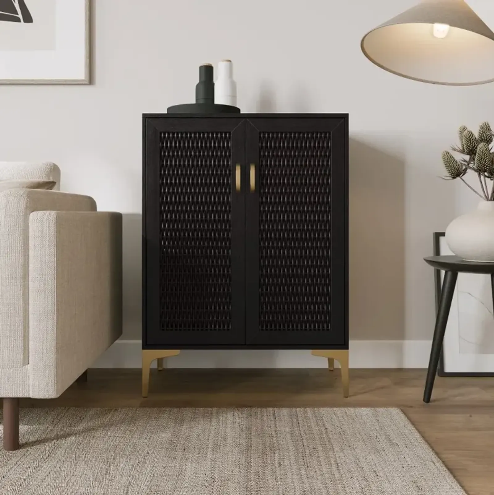 Rolliston Black & Gold Bar Cabinet