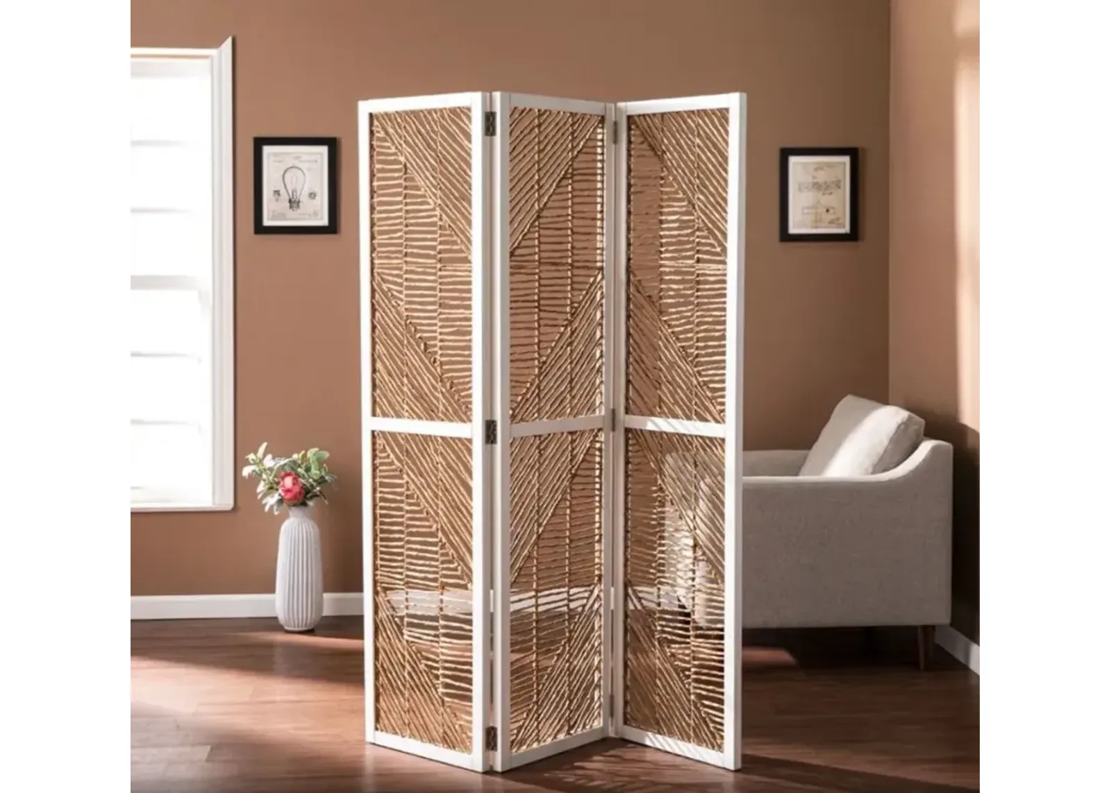 Quilino Light Brown Woven Room Divider