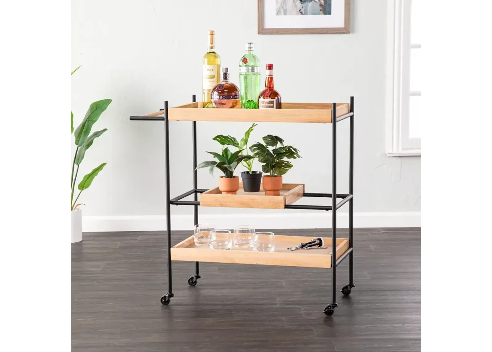 Claverdon Light Brown Rolling Bar Cart