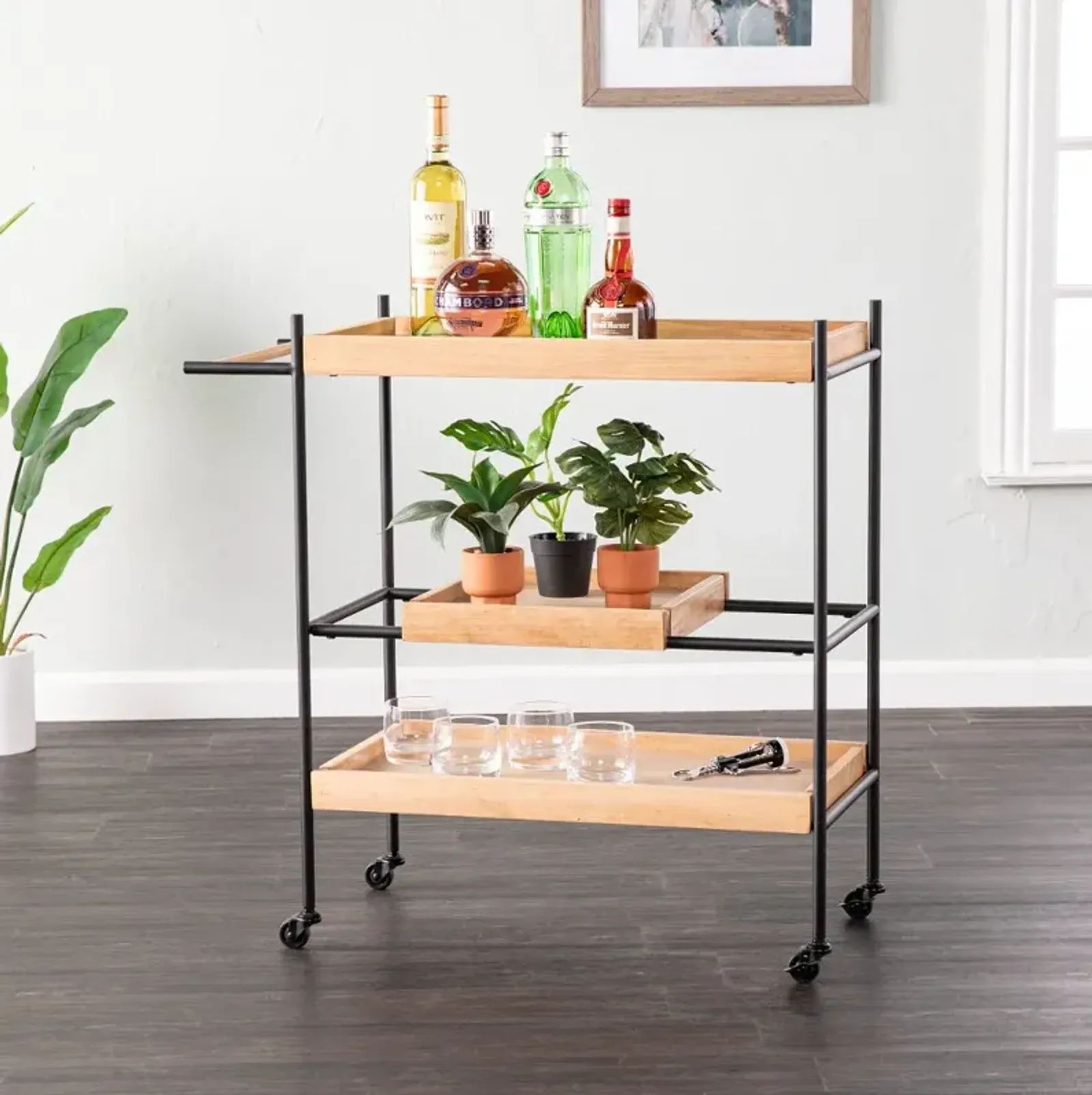 Claverdon Light Brown Rolling Bar Cart