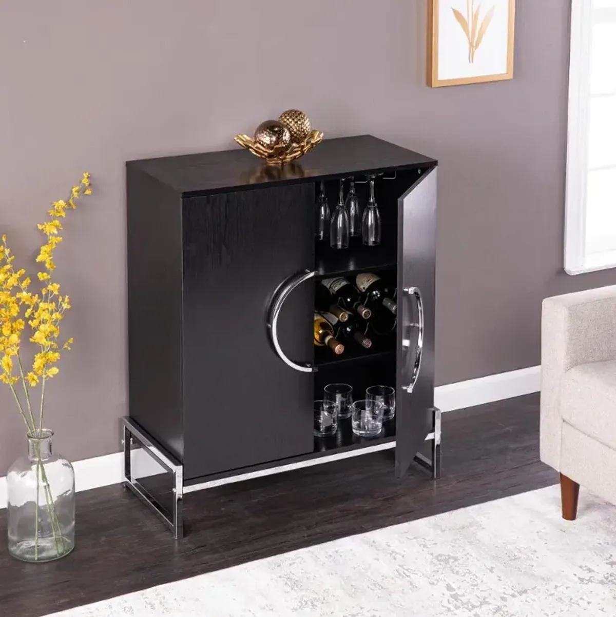 Pierton Black Double-Door Bar Cabinet