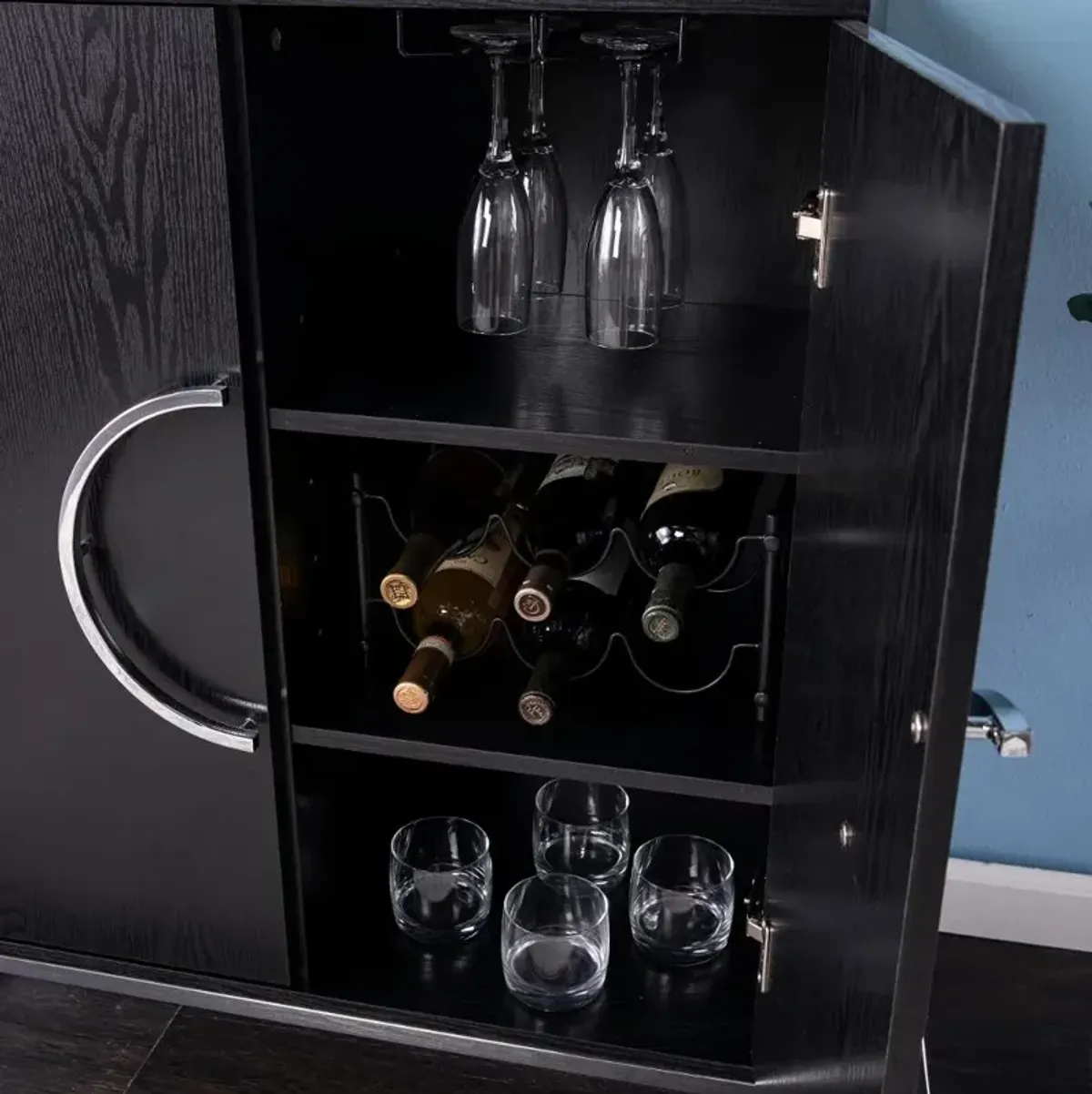 Pierton Black Double-Door Bar Cabinet