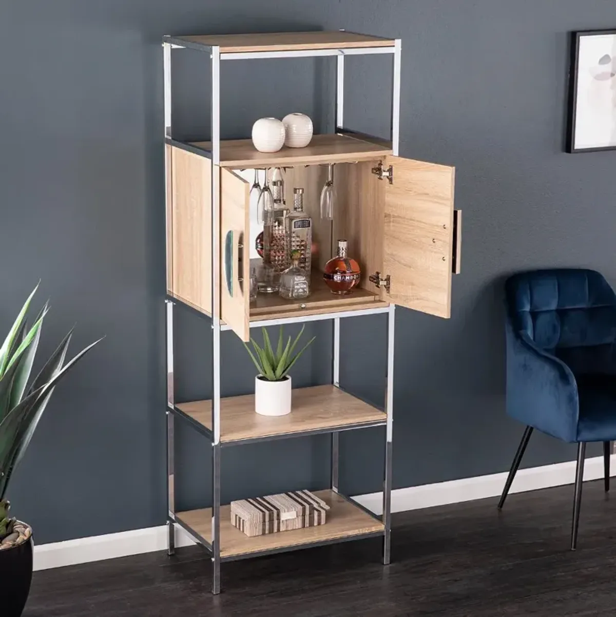 Northdom Tall Bar Cabinet with Wine Storage