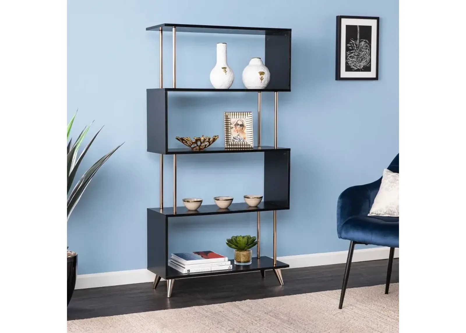 Beckerman Black Asymmetrical Bookcase