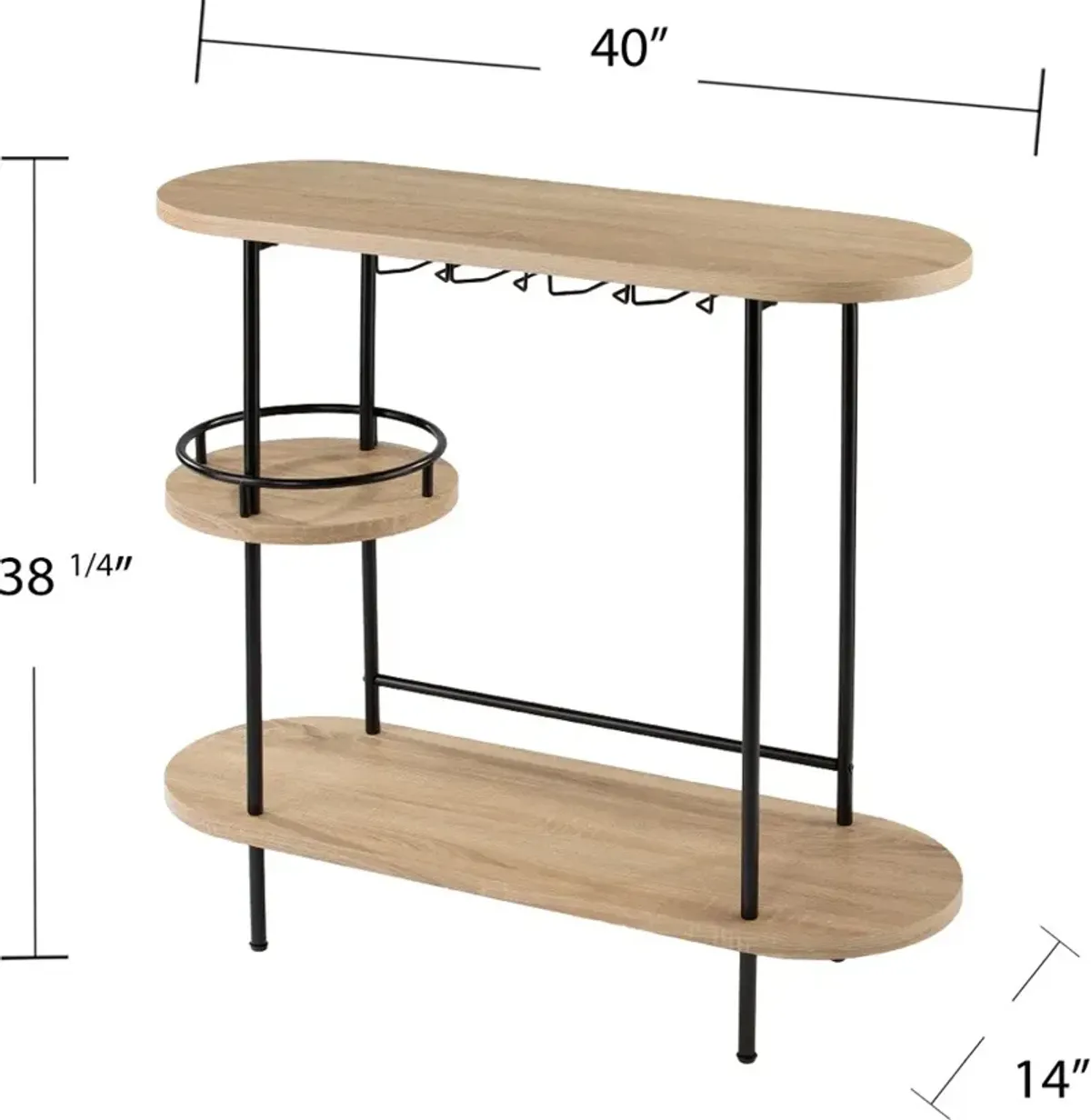 Dagney Natural & Black Wine Table with Glassware Storage