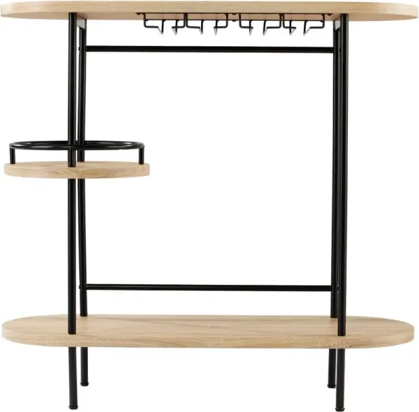 Dagney Natural & Black Wine Table with Glassware Storage
