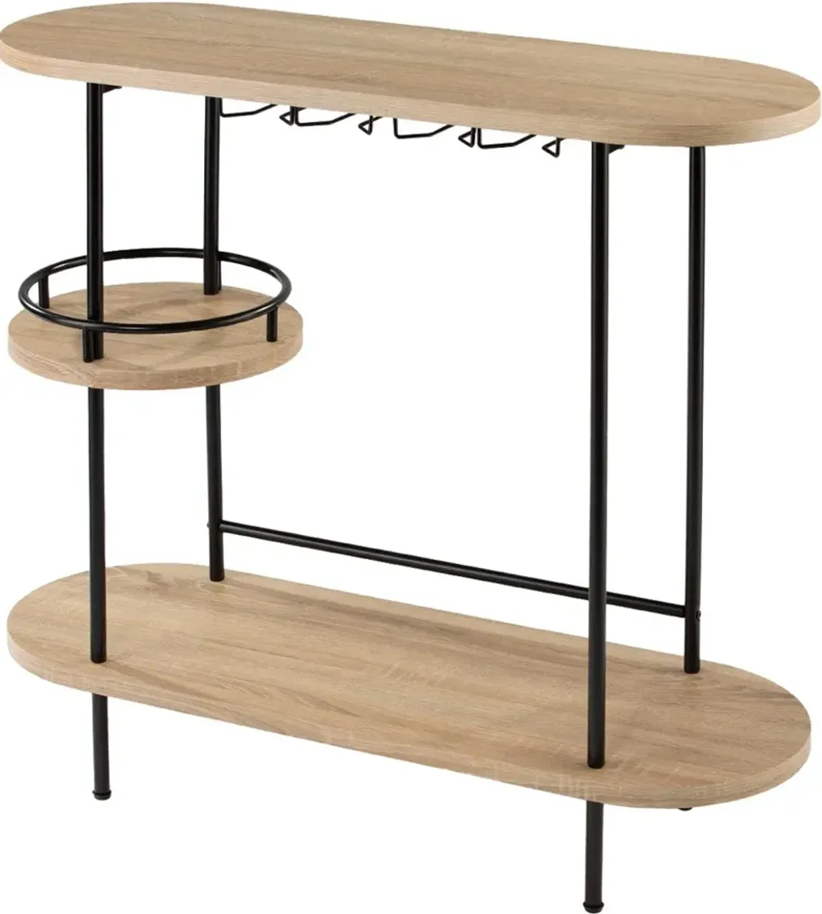 Dagney Natural & Black Wine Table with Glassware Storage