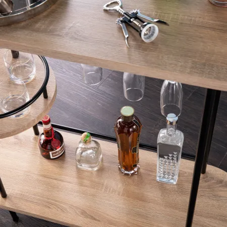 Dagney Natural & Black Wine Table with Glassware Storage