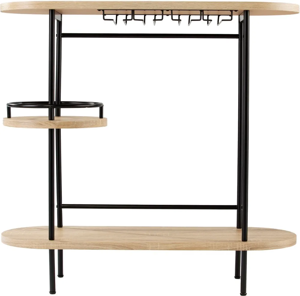 Dagney Natural & Black Wine Table with Glassware Storage