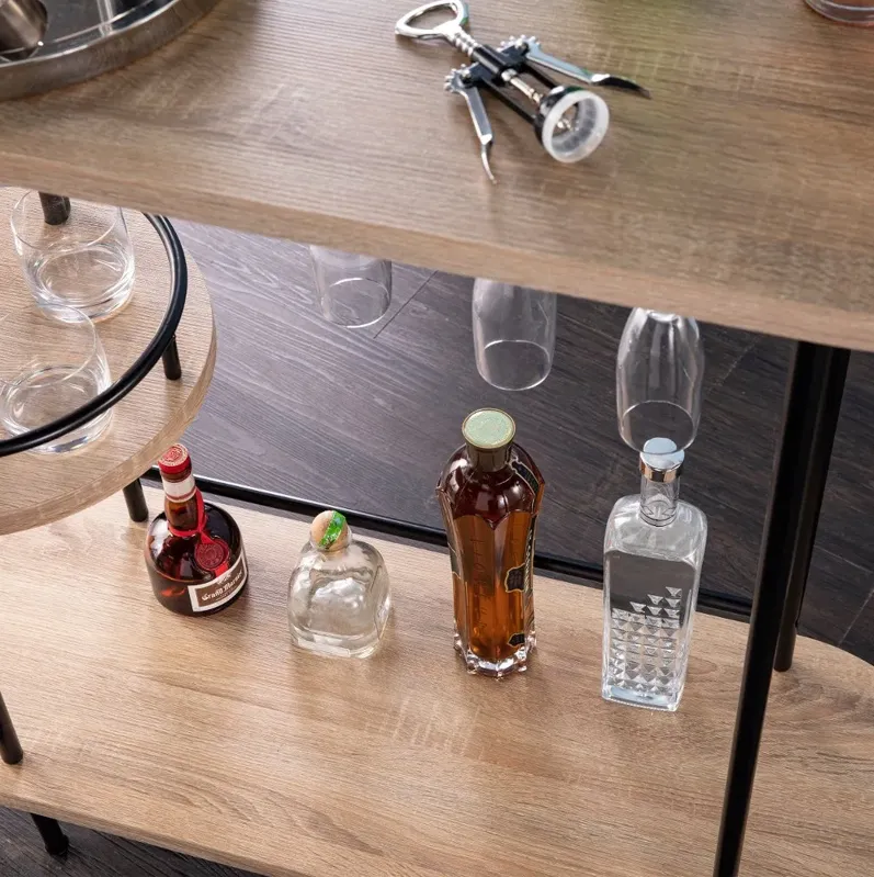 Dagney Natural & Black Wine Table with Glassware Storage