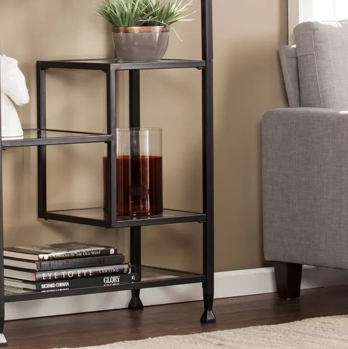 Jaymes Black Metal & Glass Asymmetrical Bookcase