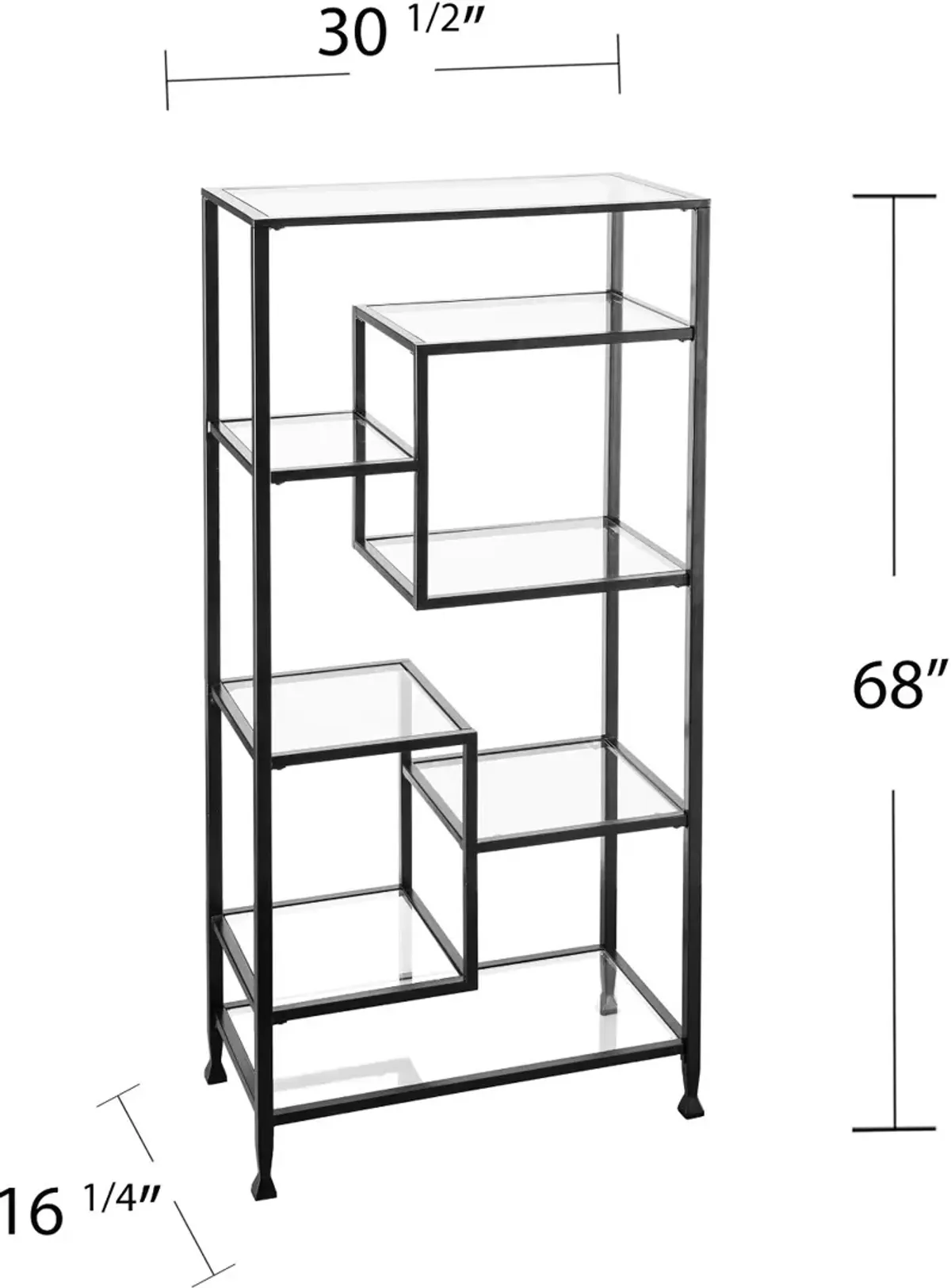 Jaymes Black Metal & Glass Asymmetrical Bookcase