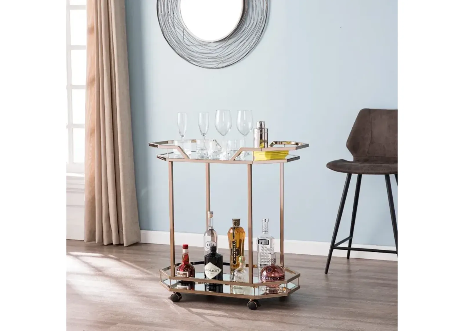 Ari Champagne Art Deco Bar Cart