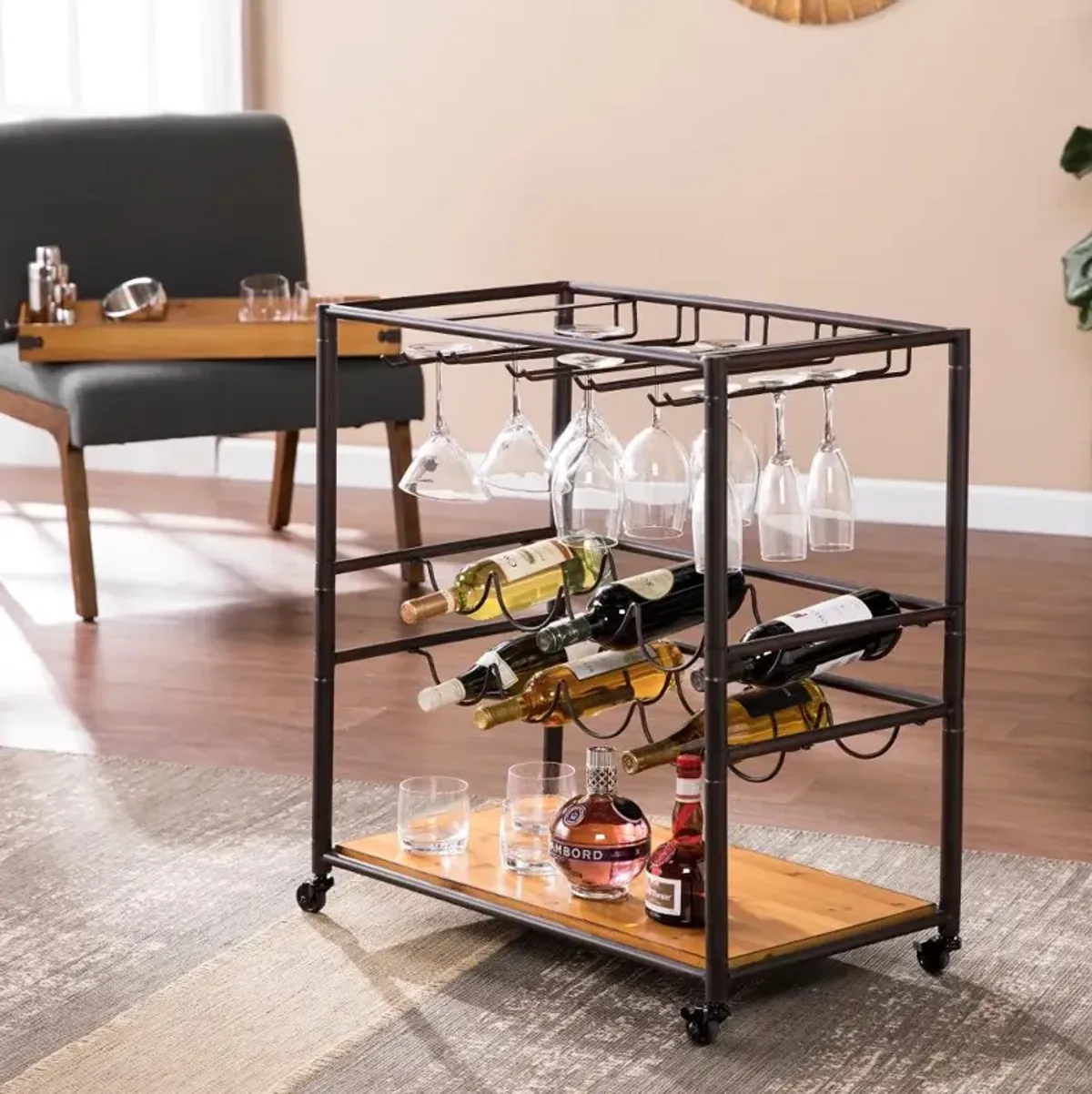 Mayson Wood & Metal Mobile Bar Cart