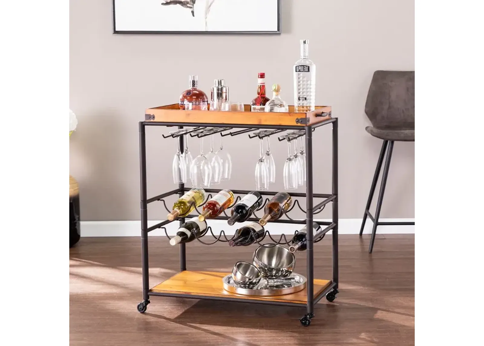 Mayson Wood & Metal Mobile Bar Cart