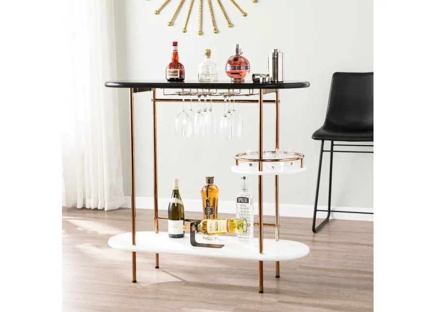 Dagney Black & White Wine Table with Glassware Storage