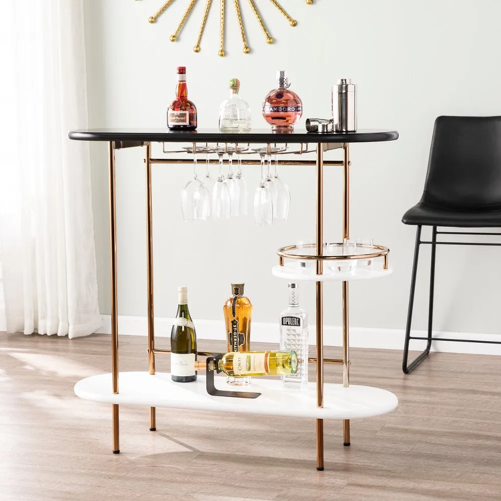 Dagney Black & White Wine Table with Glassware Storage