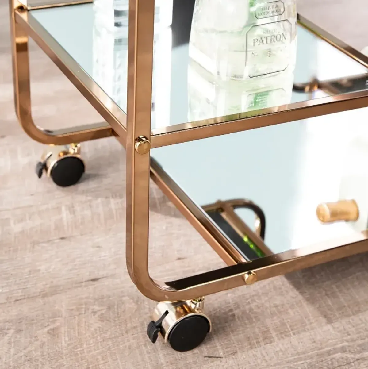 Maylynn Art Deco Champagne Mirrored Bar Cart