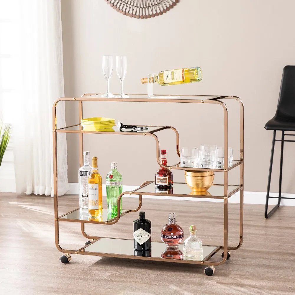 Maylynn Art Deco Champagne Mirrored Bar Cart