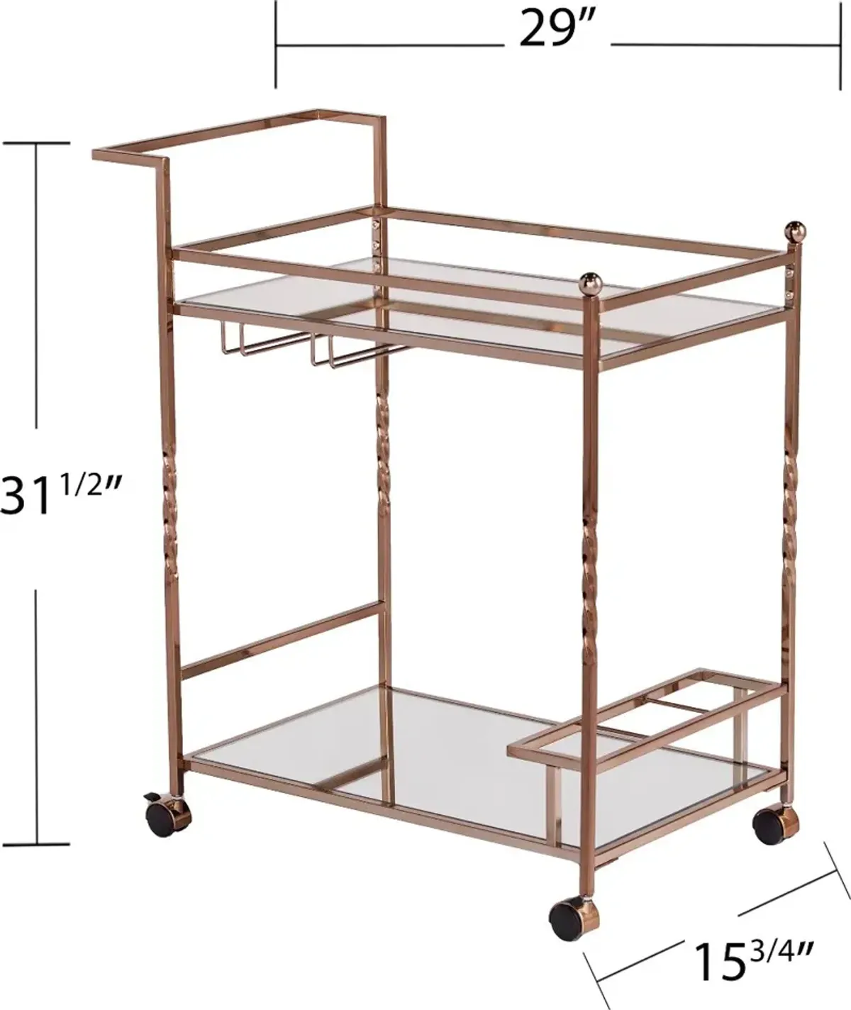 Ivers Rose Gold Metal Mirrored Bar Cart