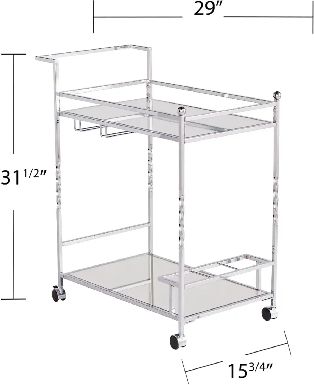 Ivers Chrome Metal Mirrored Bar Cart