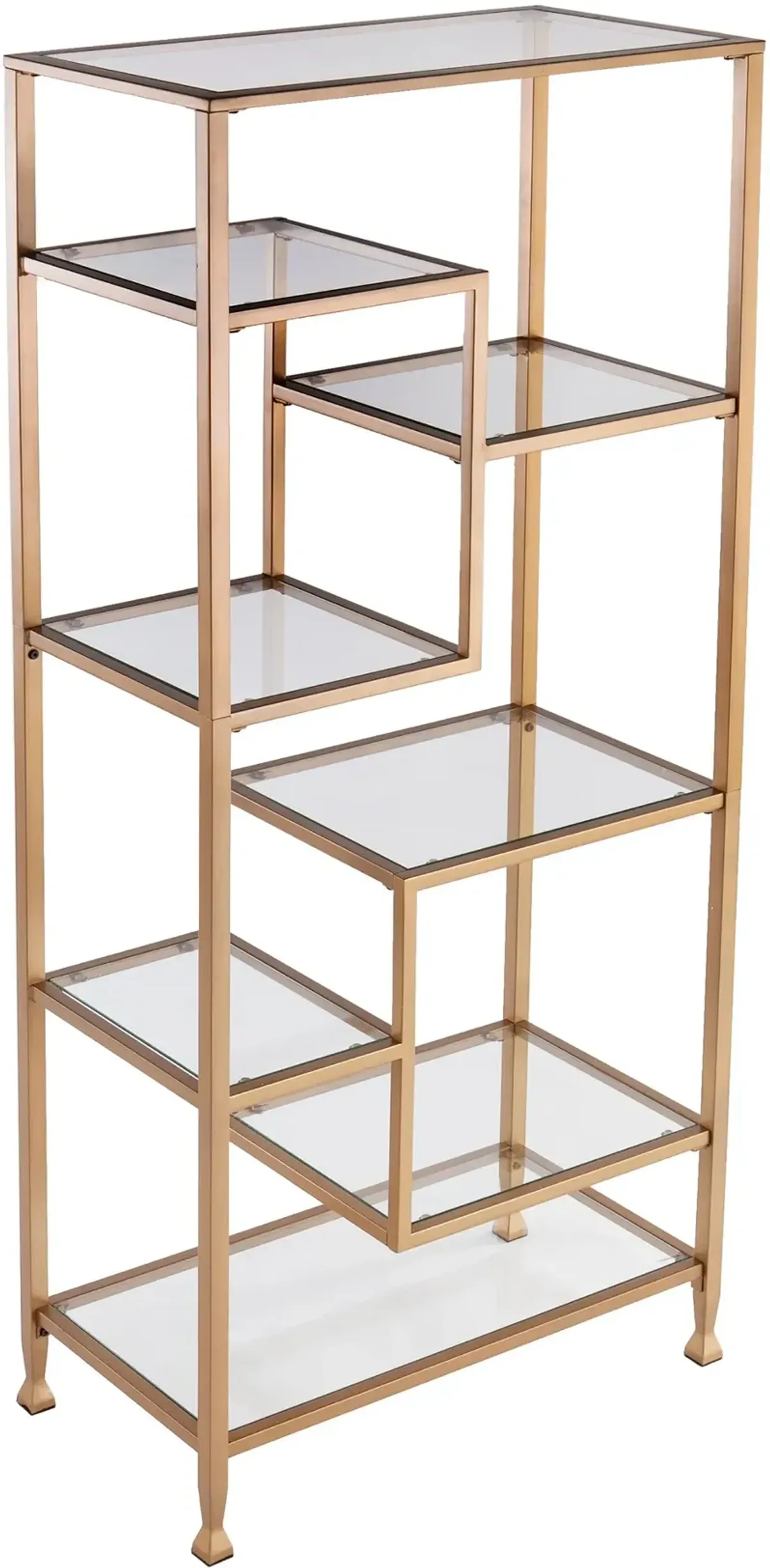 Jaymes Gold Metal & Glass Asymmetrical Bookcase