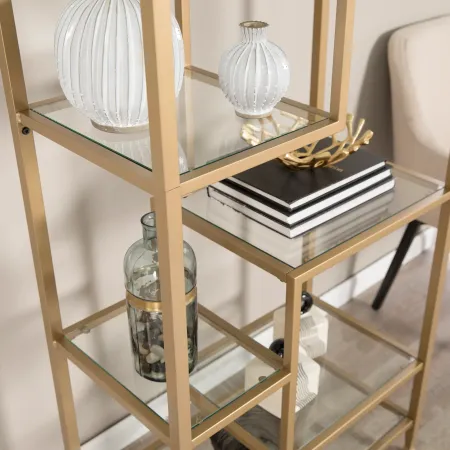 Jaymes Gold Metal & Glass Asymmetrical Bookcase