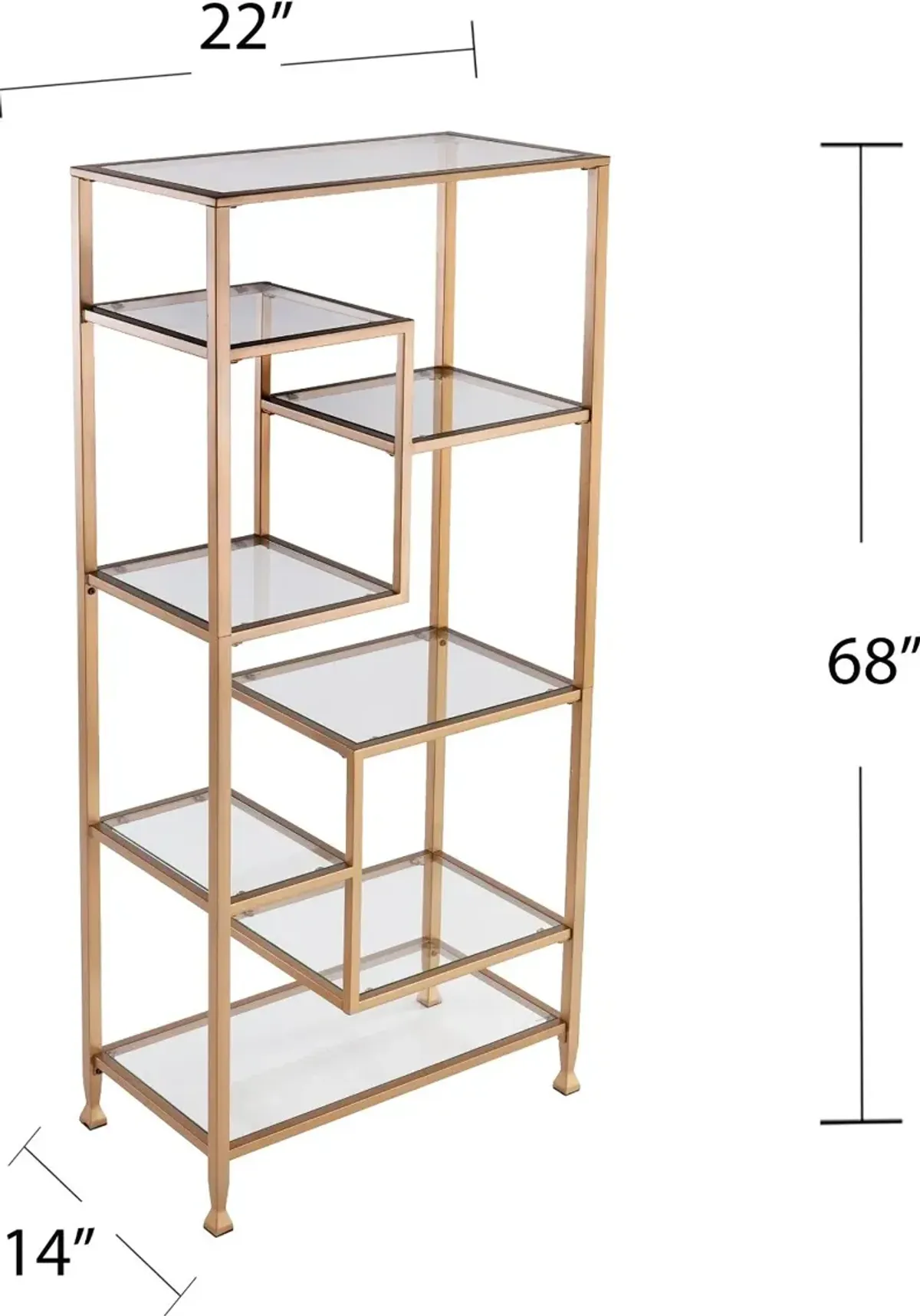 Jaymes Gold Metal & Glass Asymmetrical Bookcase