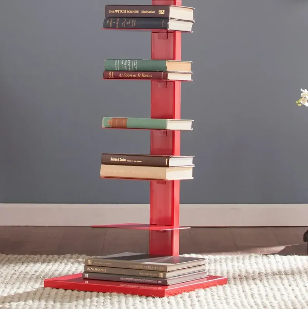 Stewartby Poppy Red Spine Tower Bookshelf