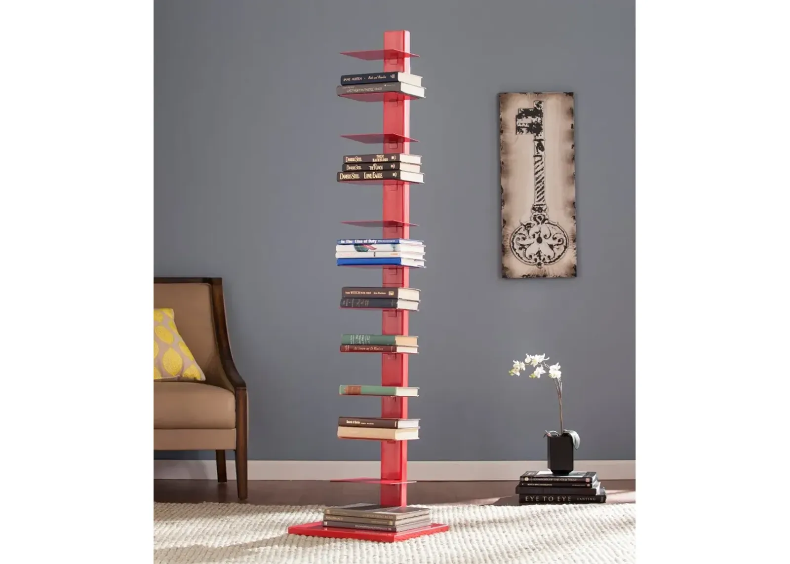 Stewartby Poppy Red Spine Tower Bookshelf