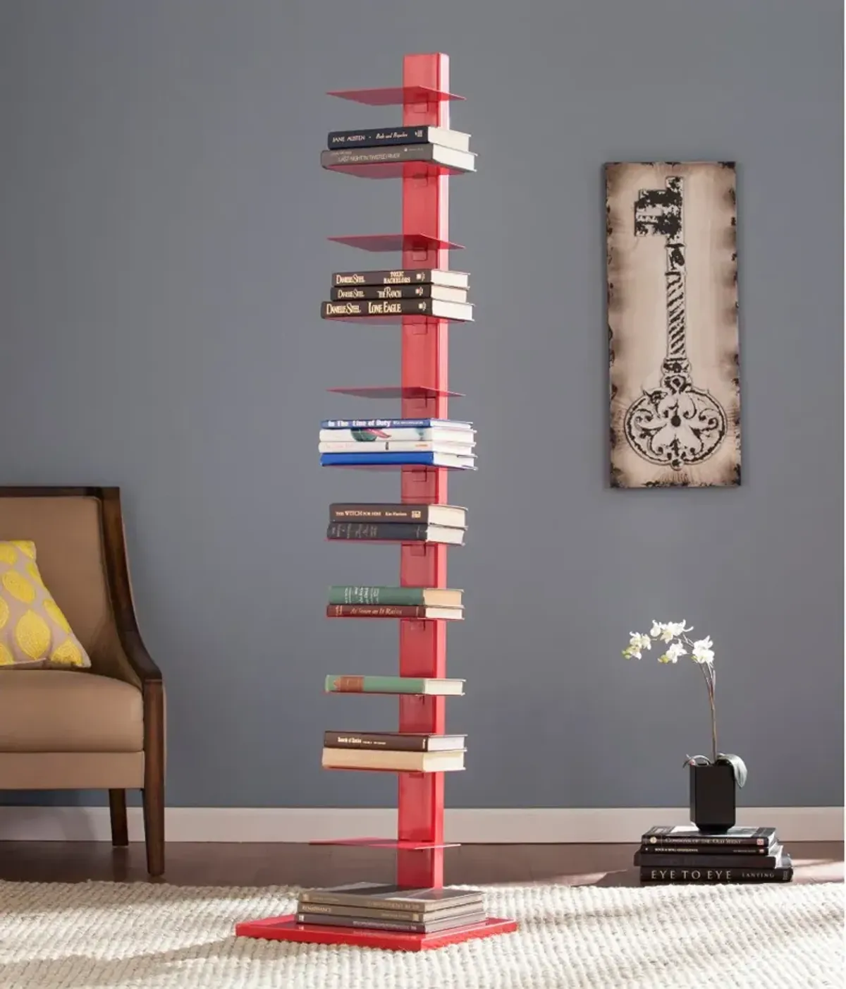 Stewartby Poppy Red Spine Tower Bookshelf