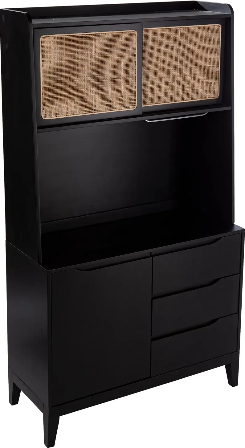 Carondale Black & Rattan Buffet Cabinet with Hutch