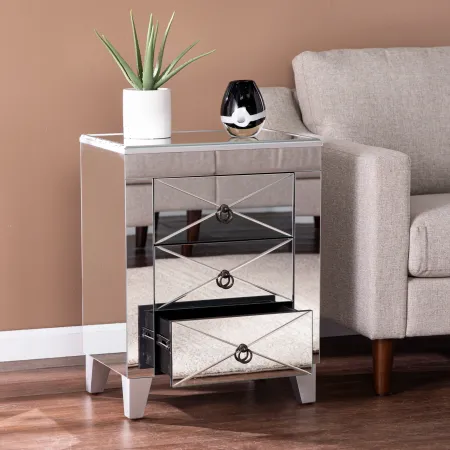 Cresheim Mirrored End Table with Drawers