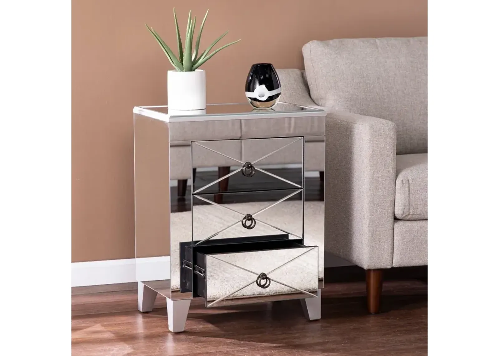 Cresheim Mirrored End Table with Drawers