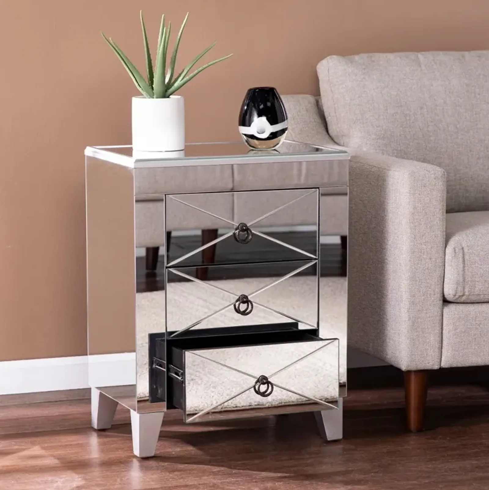 Cresheim Mirrored End Table with Drawers