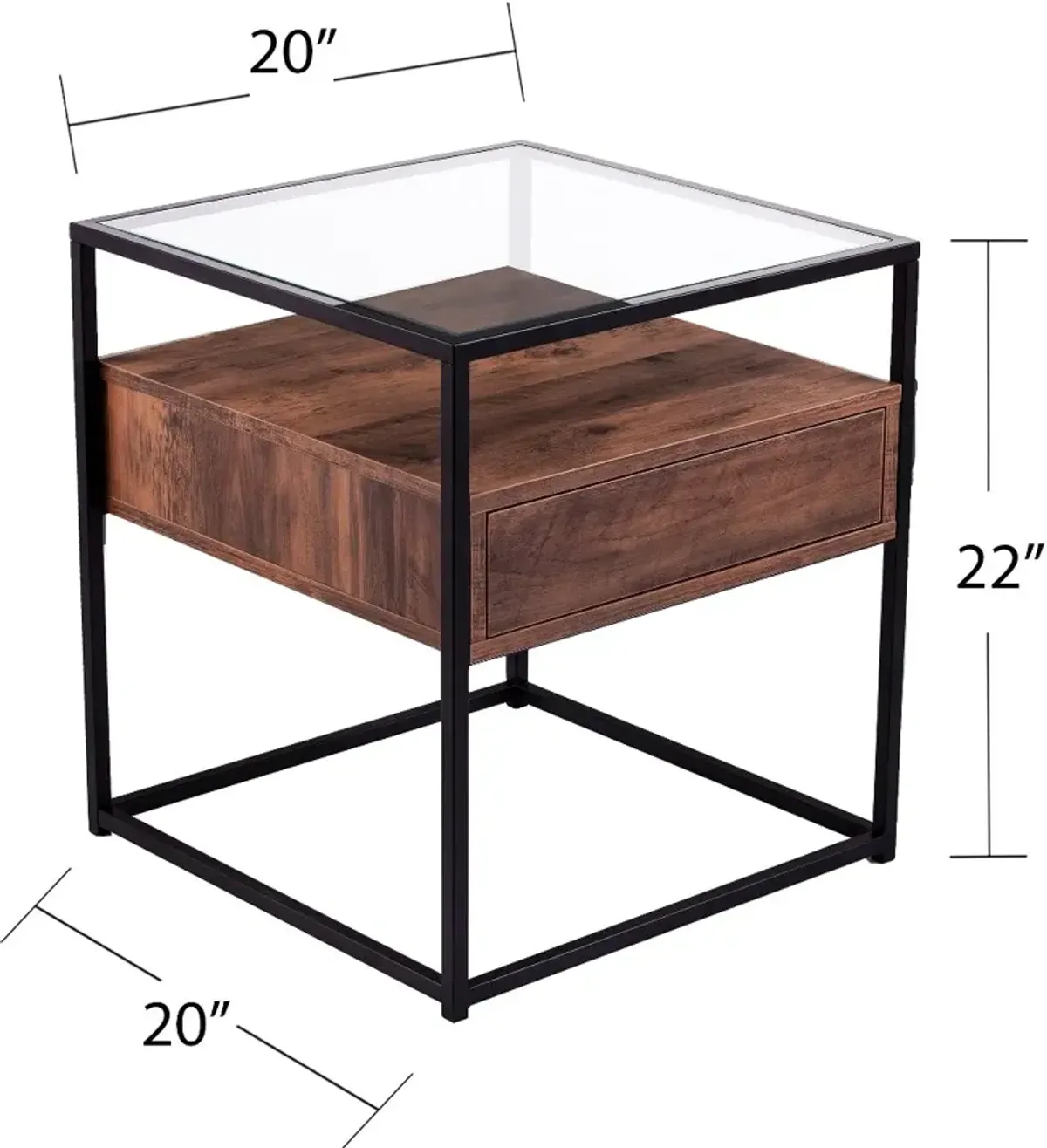 Olivern Glass-Top Industrial End Table