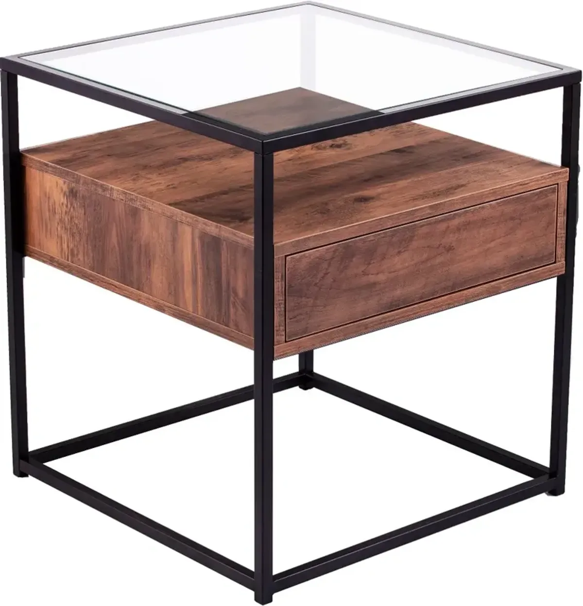 Olivern Glass-Top Industrial End Table